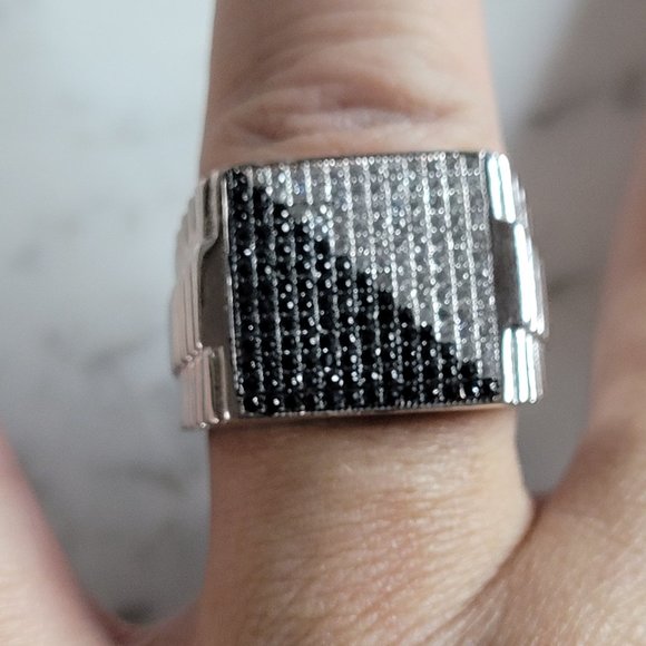 Mens Vintage Estate Sterling Silver CZ Ring 11.0g E2788